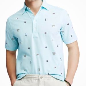 Ralph Lauren Men’s Knit Oxford Embroidered Nautical Pattern Polo Shirt, Size 3XB